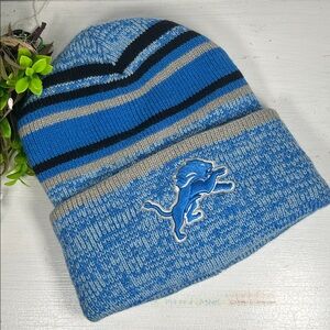 NFL Detroit Lions Blue and Gray Striped Hat Embroidered Lions Logo Football Hat